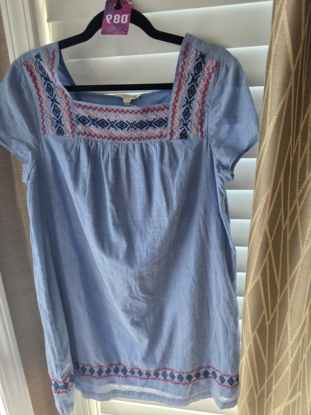 Light Blue Embroidered Square Neck Women’s Cover Up